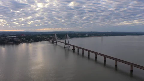 Aerial View of San Roque Gonzalez International Bridge Over Parana River 스톡 동영상 337434202