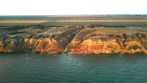Aerial view Sand cliffs and cliff by the sea. Amazing seashore landscape with Stock Footage 164318126