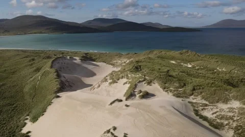 Aerial view of sand dunes in the Outer Hebrides, United Kingdom. Stock Footage 337459134