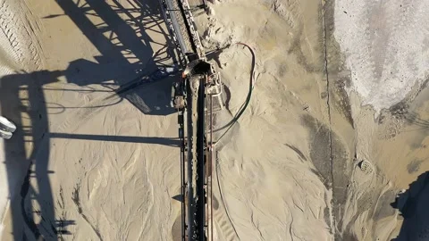 Aerial view sand going up the conveyor belt to the washing station at a crush Stock Footage 219832280