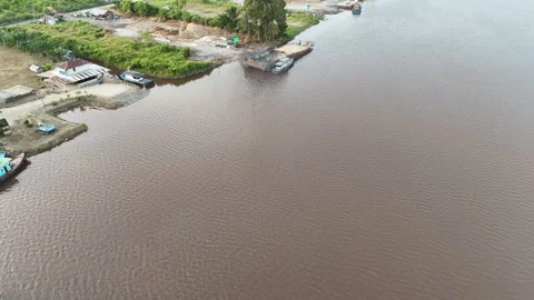 Aerial view of sand processing on the river bank Stock Footage 327213529