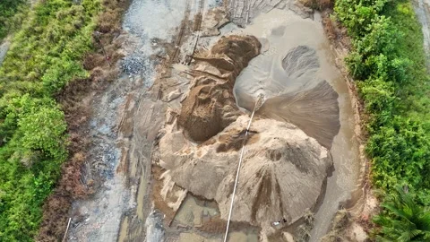 Aerial view of sand processing on the river bank Stock Footage 327213593