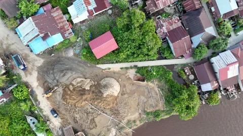 Aerial view of sand processing on the river bank Stock Footage 327214102