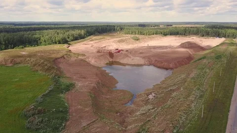 Aerial view of the sand quarry with heavy equipment Stock Footage 80559196