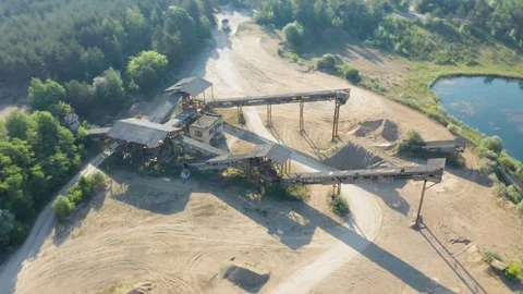 Aerial view of sand quarry. Mining equipment. Industrial sand mine Stock Footage 110914568