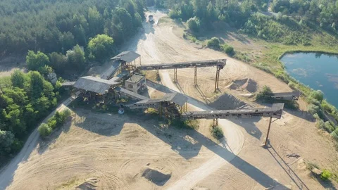 Aerial view of sand quarry. Mining equipment. Industrial sand mine Stock Footage 110914641