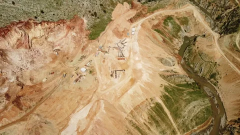 Aerial view of a sand quarry. Working machines Stock Footage 258253198