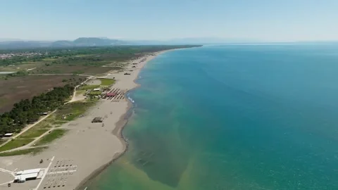 Aerial view sandy beach ada bojana in Montenegro Stock Footage 240214191
