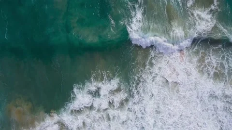 Aerial view of sandy beach and ocean with waves Stock Footage 233778149