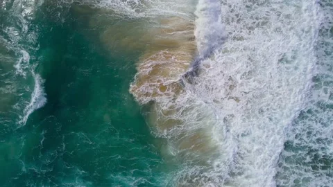 Aerial view of sandy beach and ocean with waves Stock Footage 233778154