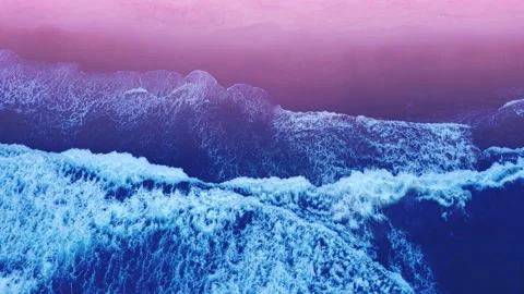 Aerial view of sandy beach and ocean with waves Stock Footage 233780950