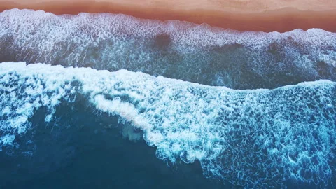 Aerial view of sandy beach and ocean with waves Stock Footage 233781410