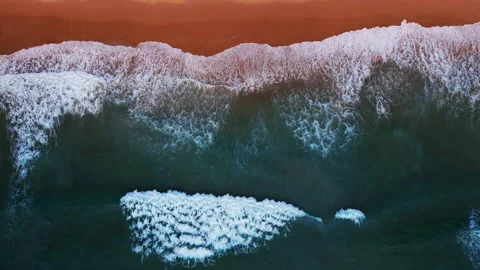 Aerial view of sandy beach and ocean with waves Stock Footage 233781604