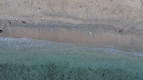 Aerial view of sandy beach and ocean with waves Stock Footage 254048434