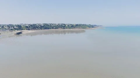 Aerial view of the sandy beach and coastal town of Binic, located in Brittany Stock Footage 346712272