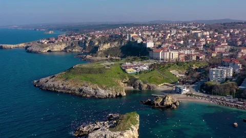 Aerial view of sandy beach of Black Sea near the town of Sile, Turkey 11 Stock Footage 127083598