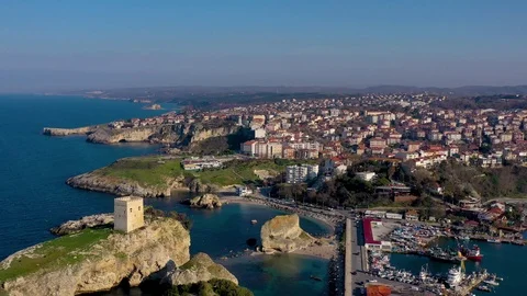 Aerial view of sandy beach of Black Sea near the town of Sile, Turkey 33 Stock Footage 127219579