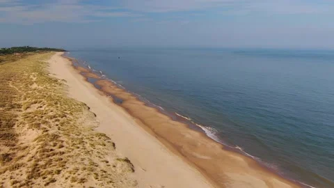 An aerial view of a sandy beach in County Wexford, Ireland. Stock Footage 155303355