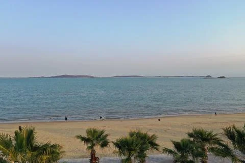 Aerial View of Sandy Beach with Distant Islands Near Xiamen Stock Photos