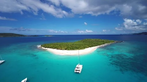 Aerial view of Sandy Cay, British Virgin Islands Stock Footage 69749699