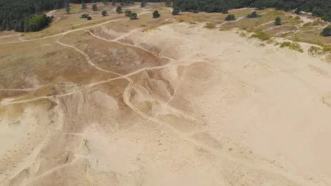 Aerial View of Sandy Dunes and Forest Edge in Rural Lithuania Stock Footage 321750835