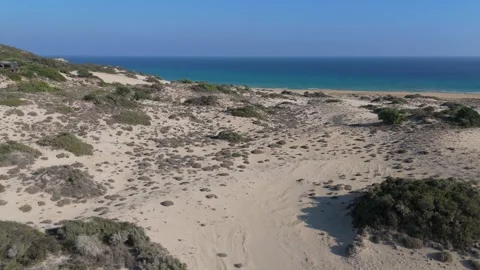 Aerial view of sandy dunes and coastal landscape, Northern Cyprus. Stock Footage 346388728