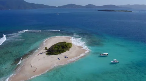 Aerial view of Sandy Spit, British Virgin Islands  Stock Footage 67549265