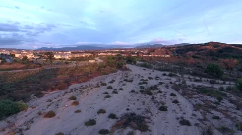 Aerial View of sandy terrain at Sunset Video stock 68690165