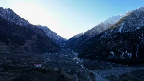 Aerial View of Sangla Valley Surrounded by Mountains with Green Forests Stock Footage 341115023