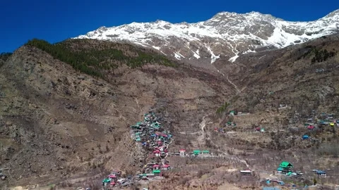 Aerial View of Sangla Valley Surrounded by Himalayan Mountains Stock Footage 341115151