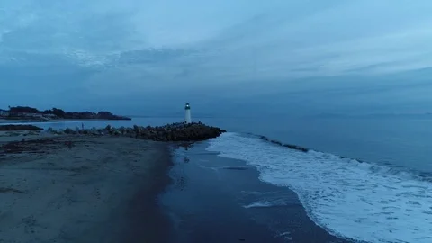 Aerial view of Santa Cruz Walton lighthouse near Pacific coast, California Stock Footage 70572553