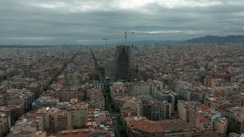 Aerial View. Santa Eulalia Cathedral Sagrada Familia Barcelona. Stock Footage 120776420