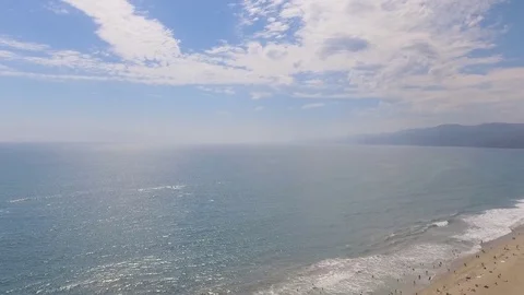 Aerial view of Santa Monica Beach in California Stock Footage