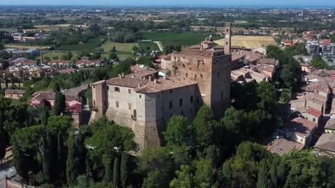 Aerial view of Santarcangelo di Romagna village. Emilia Romagna, Rimini 3 Vídeos de archivo 203943042