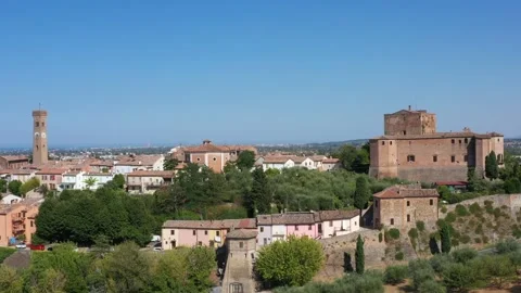 Aerial view of Santarcangelo di Romagna village. Emilia Romagna, Rimini 1 Stock-Footage 203943510