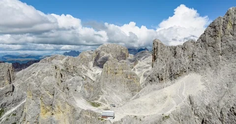 Aerial View Of Santner Mountain Area Rocky Peaks In The Dolomites Italy With Stock Footage 334357964