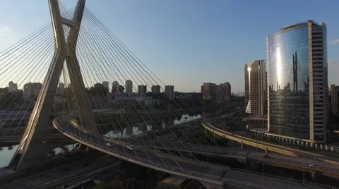 Aerial view of Sao Paulo bridge located in Marginal Pinheiros Stock Footage