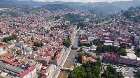 Aerial View of Sarajevo Cityscape with River Bosnia and Herzegovina Stock Photos