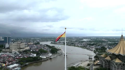 Aerial view of Sarawak State Legislative Assembly Building, Malaysia. Stock Footage 346375578