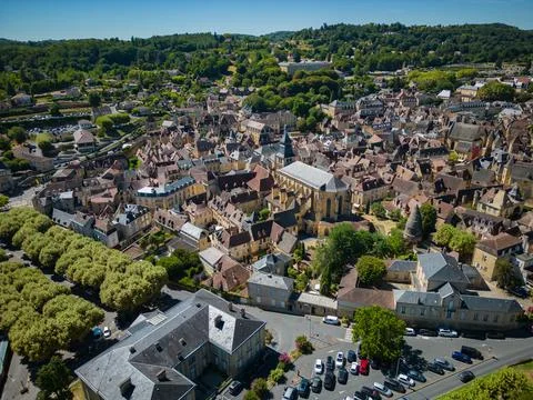 Aerial view of Sarlat la caneda town, in Perigord, Dordogne, France Stock Photos