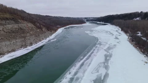 Aerial View Of The Saskatchewan River In Winter Stock Footage 330882573