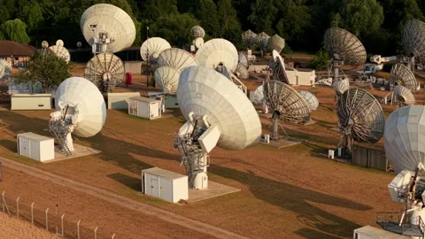 Aerial view of satellite dish array in Rugby, United Kingdom. Video stock 341423777