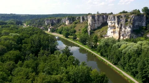 Aerial view on the saussois rock in bourgogne in france Stock Footage
