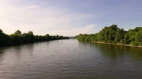Aerial view of Sava river crossing countryside area near Zagreb, Croatia. Stock Footage 130439366