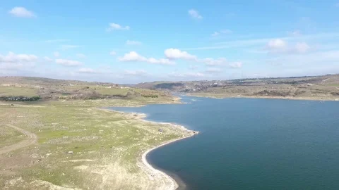 Aerial view of Sazlidere Dam which is on Kanalistanbul project route 動画素材 82490280