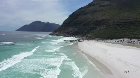 Aerial view of scenery ocean waves on the beach at Cape Town Видео 162021928