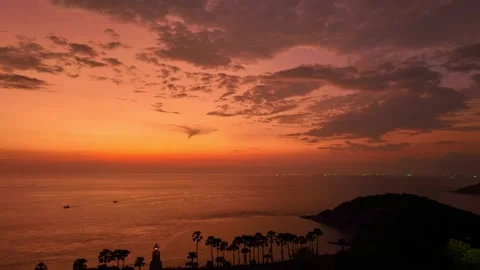 Aerial view scenery sky of sunset above Promthep cape viewpoint . Stock Footage 233628897