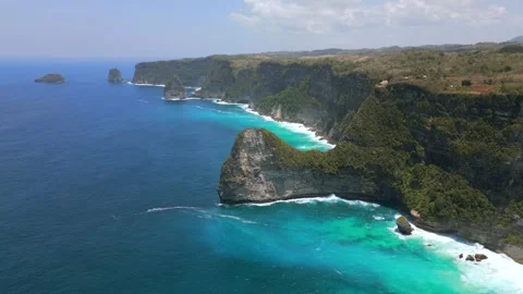 Aerial view of scenic cliffs and turquoise sea on Nusa Penida Island Bali Video stock 308726546