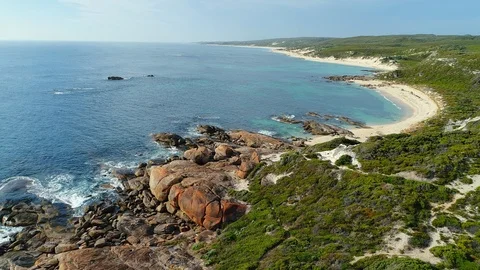 Aerial view of scenic coast around Redgate Beach, crystal clear water, Australia Stock Footage 86684053