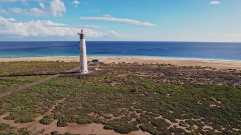 An aerial view of the scenic lighthouse in Canary Islands Stock-Footage 238479280